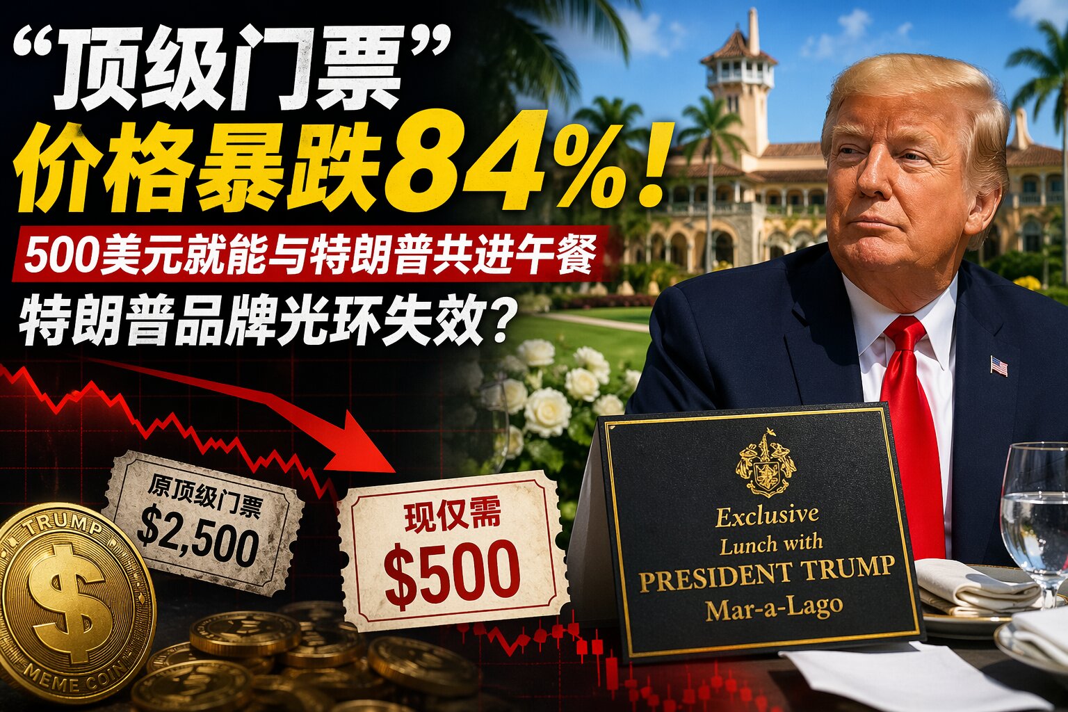 “顶级门票”价格暴跌84%！500美元就能与特朗普共进午餐，总统品牌光环失效？