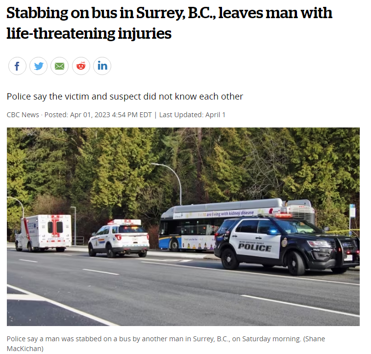 恐怖！加拿大公交车上有人被陌生男子割喉！受害人生命垂危
