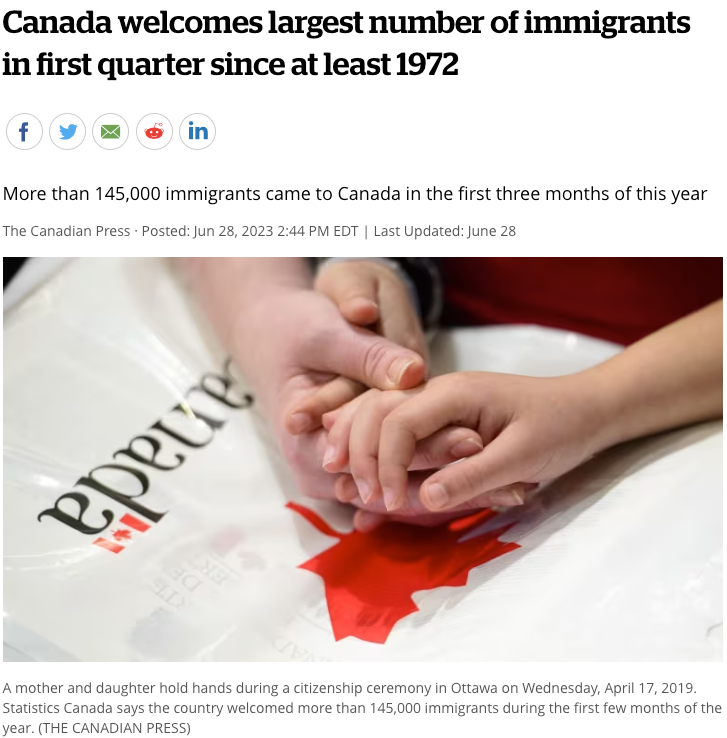 大量新移民涌进加拿大，移民人数创1972年以来半世纪最高记录！