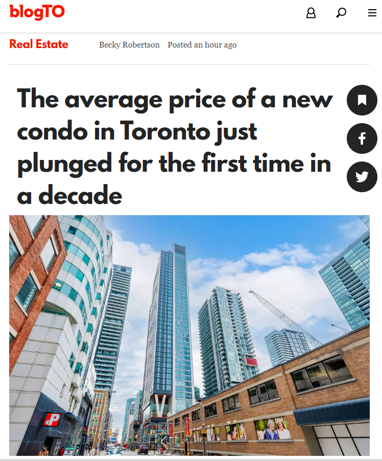 没买家了！多伦多新公寓价格十年来首次下跌！销量下降42%