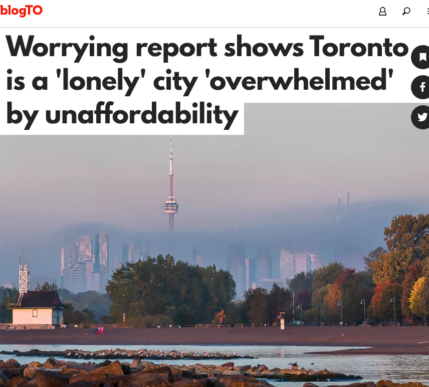 多伦多被评为孤独之城：整座城市走向衰落，市民在抑郁、寂寞和负担能力中苦苦挣扎