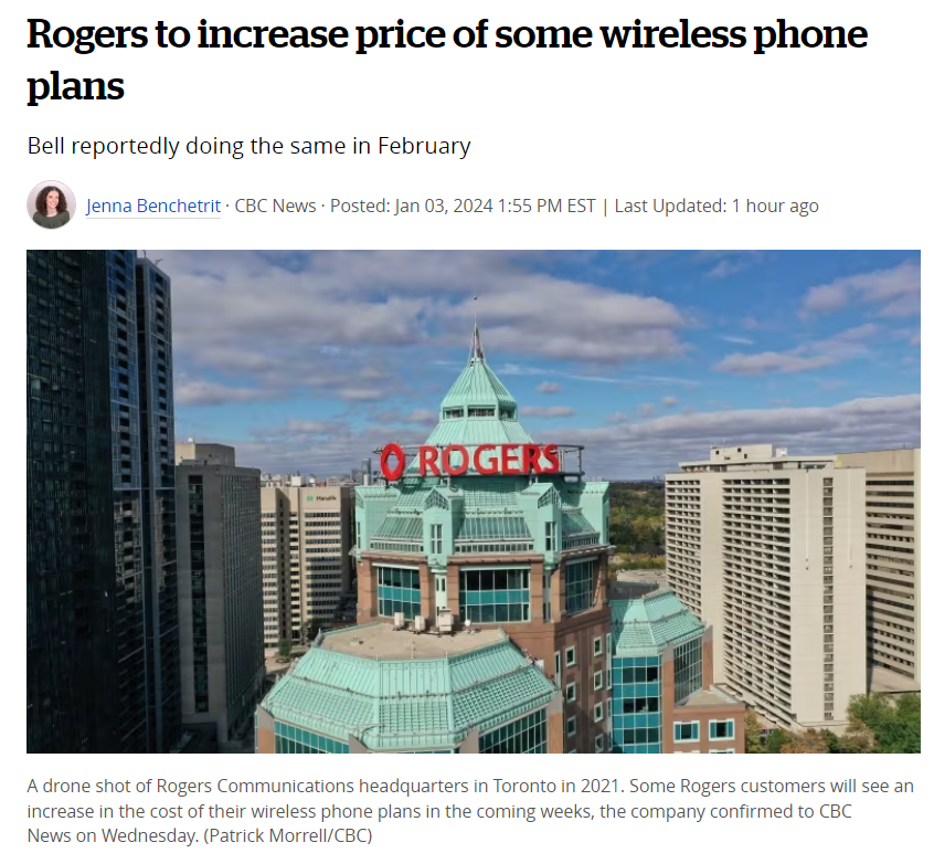 注意！Rogers，Fido，BELL手机网络费集体涨价！新年账单就加价