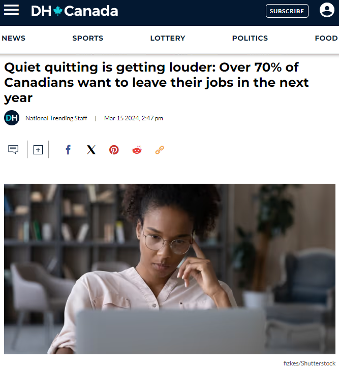 新调查显示超70%加拿大人想悄悄离职！首要原因是“受够了！