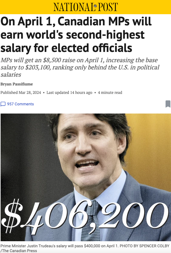 特鲁多2倍加薪！年薪超$40万，加拿大MP工资全球第二高