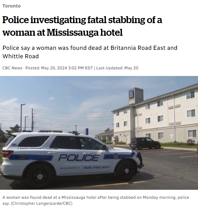 惨！大多伦多女子在宾馆被刀捅致死！警方：行凶者不是伴侣